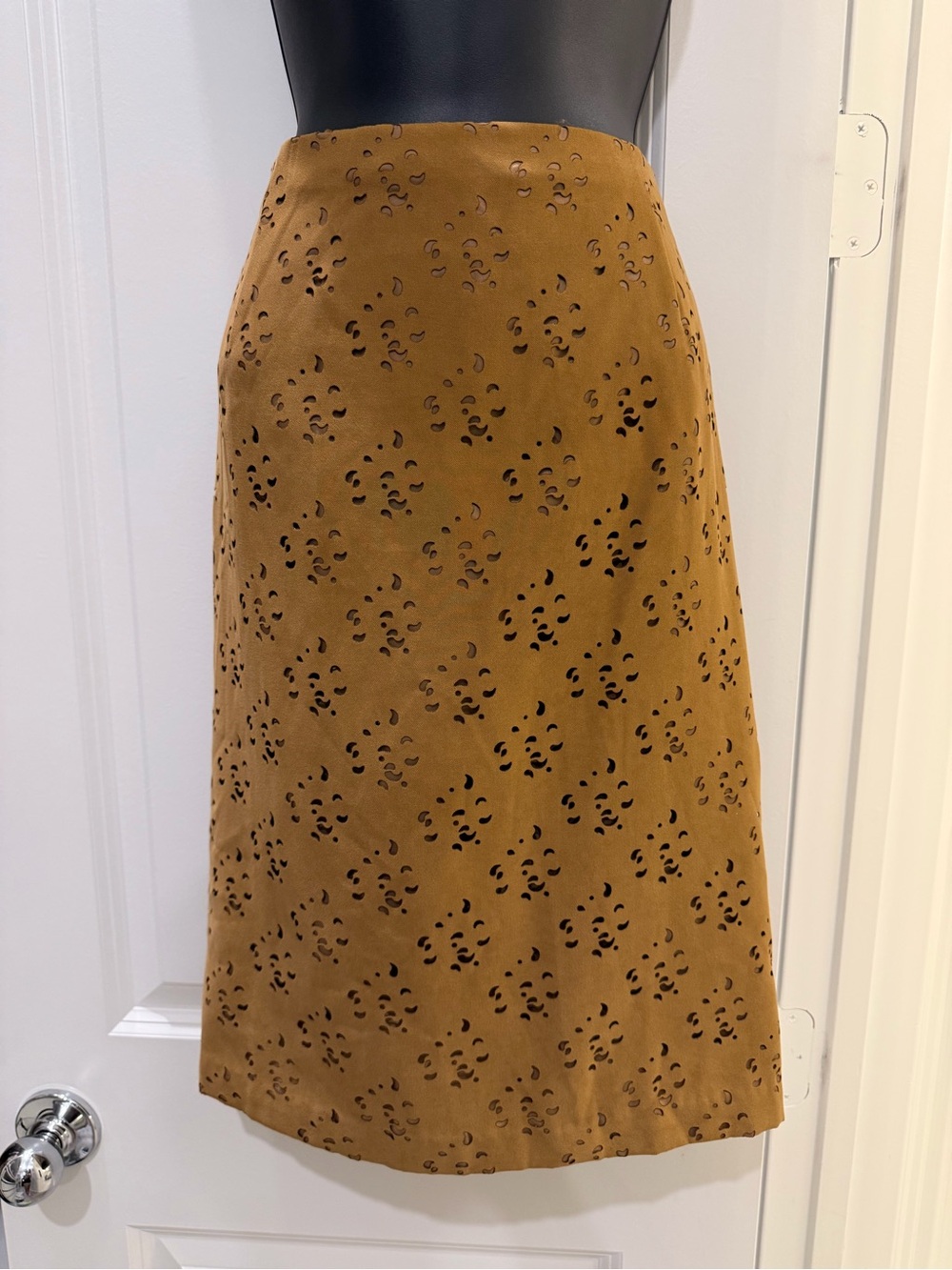 NWT Coldwater Creek Laser Cut Faux Suede Midi Skirt Brown 14